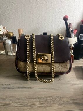 Coach Brown & Khaki Signature Chain Crossbody Bag